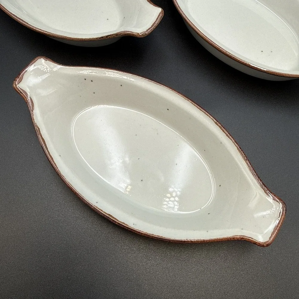 3 Individual Baking Au‎ Gratin White w/ Brown Rims EUC